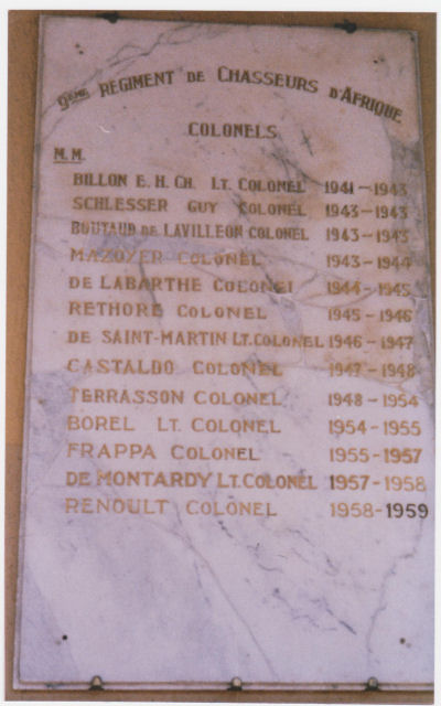 plaque des chefs de corps